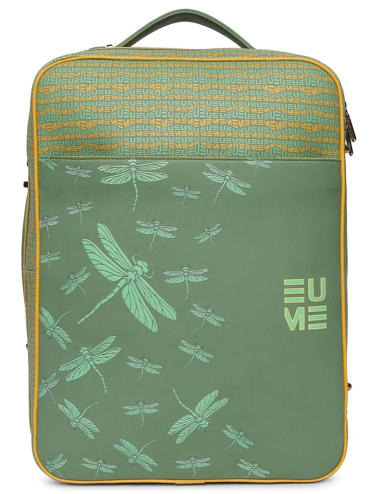 Emperor 31L Women Backpack-Suitcase Vegan Leather Dragonfly UV Printed Backpack Basil Green