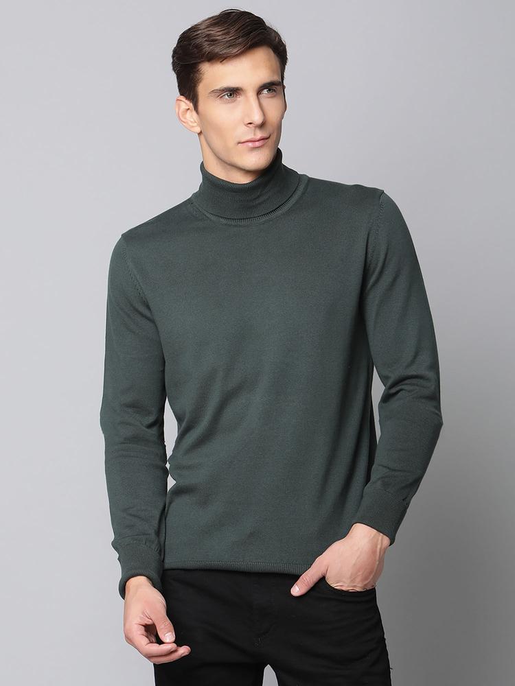 Dark Green Solid Turtle Neck Sweater