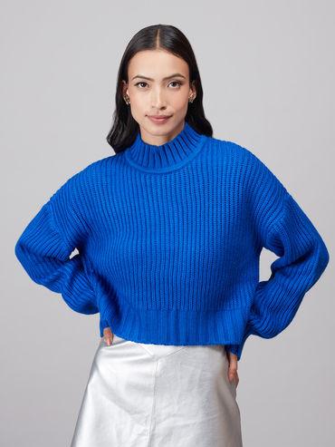 Electric Blue Turtle Neck Boxy Short Sweater