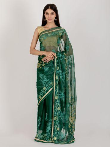 Sweet Pine Green Saree with Unstitched Blouse