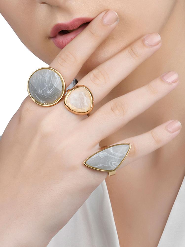 Marble Stone Studded Statement Rings (Pack of 3)