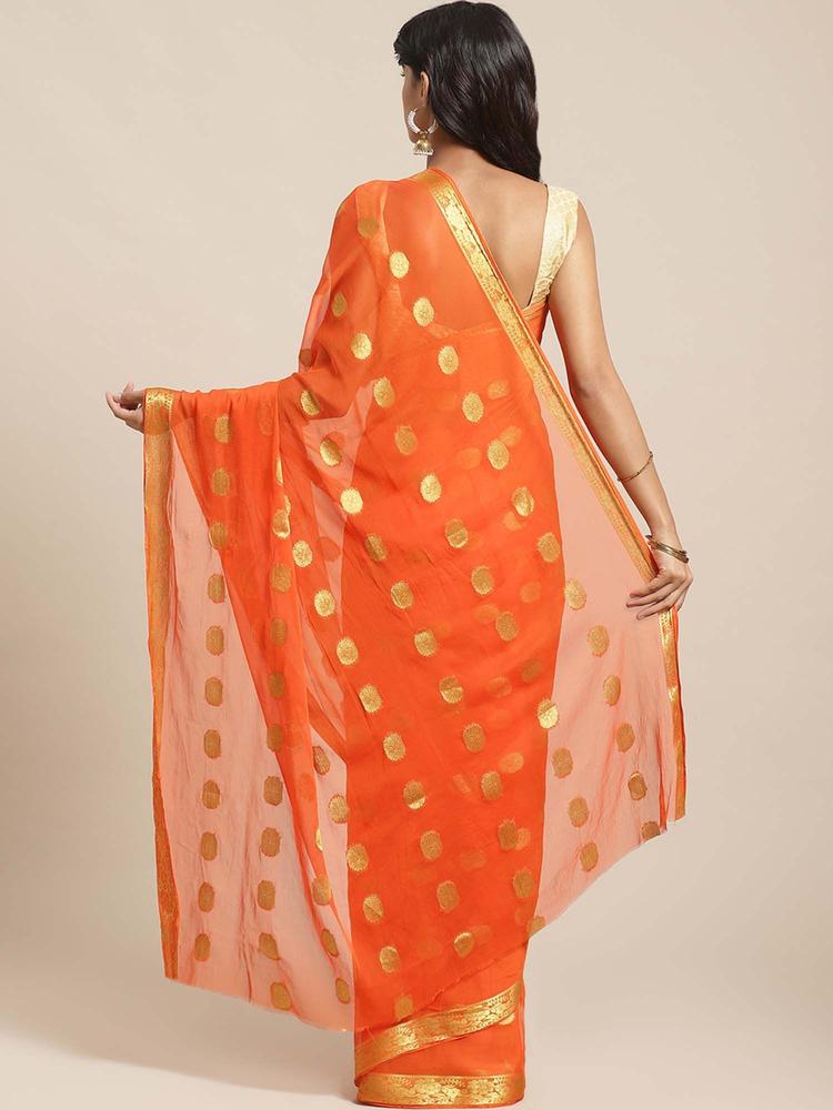 Orange Casual Chiffon Solid Saree with Unstitched