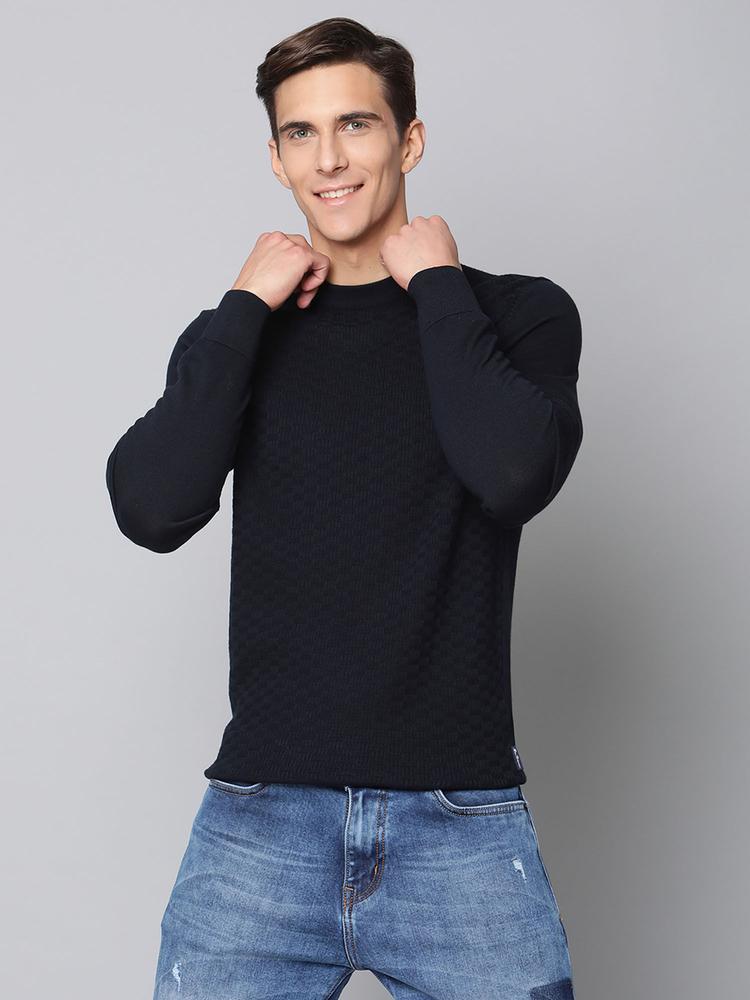 Dark Navy Solid Round Neck Sweater