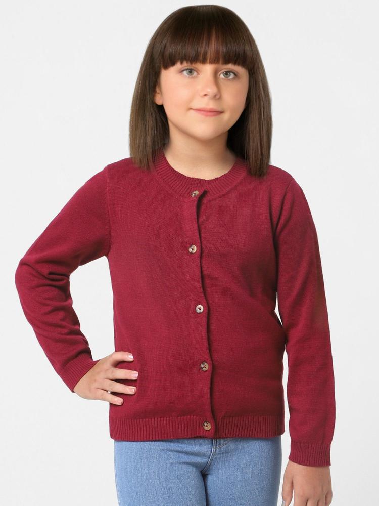 Girls Solid Casual Maroon Sweater
