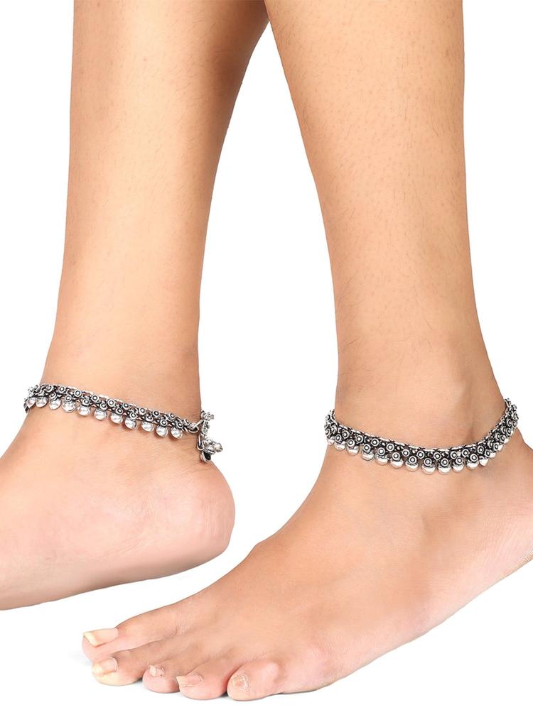 Silver Oxidised Antique Design Traditional Payal Ethnic Anklets