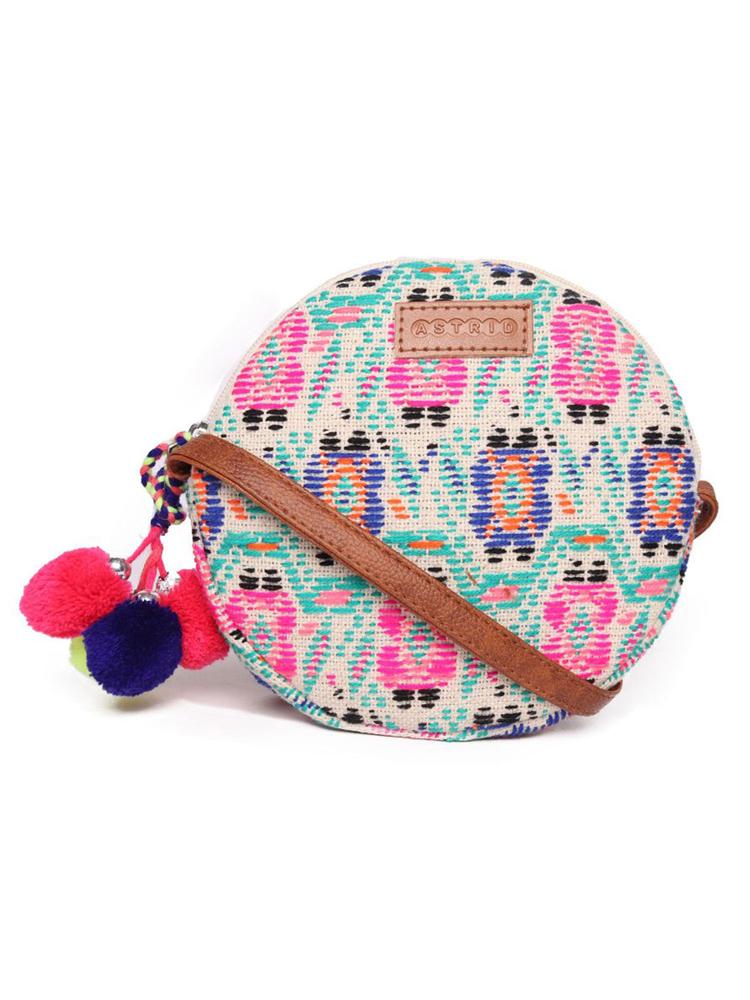 Multicolor Jaquard Round Womens Sling Bag