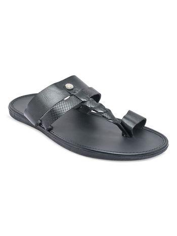 Men Black Solid Leather Sandals