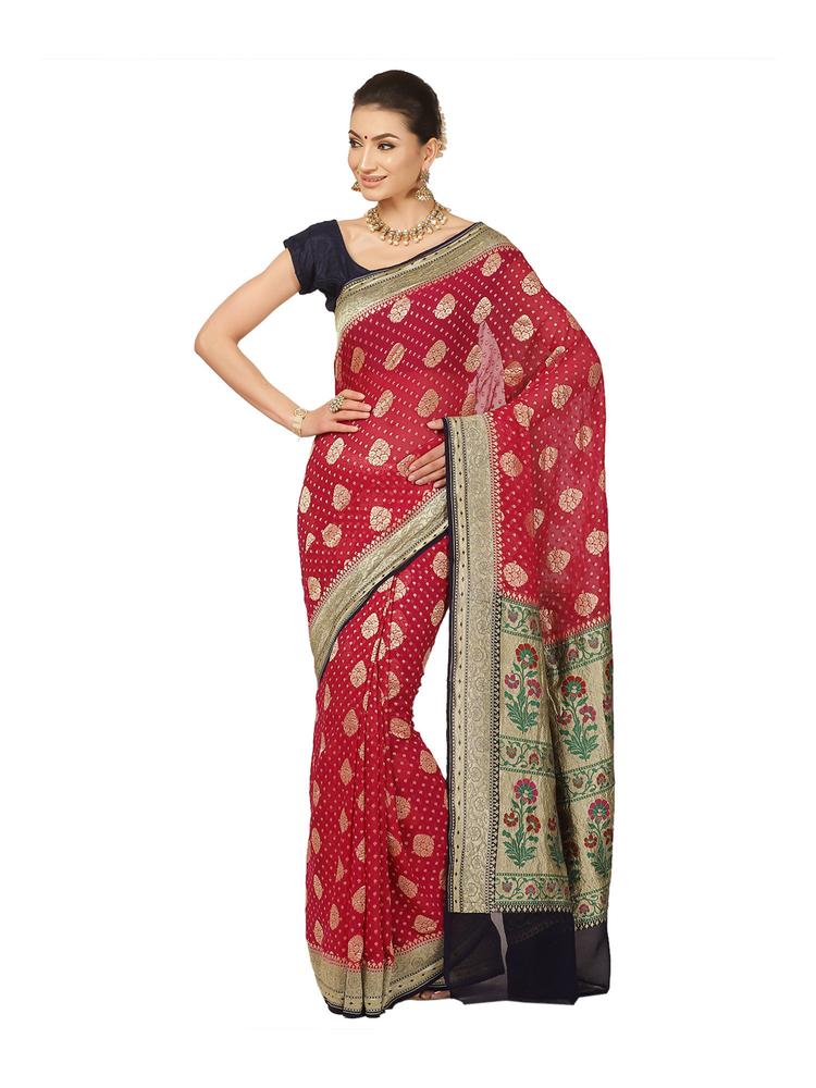 Women Maroon Pure Saree with Unstitched Blouse