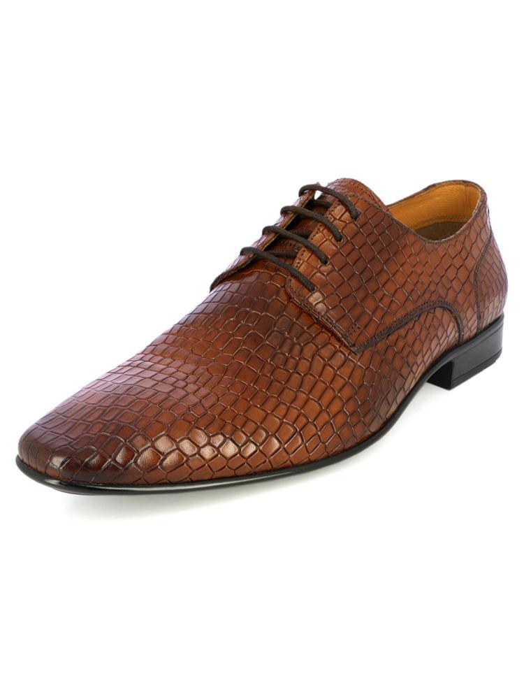 Croco Patterend Tan Casual Derby Laceup Shoes