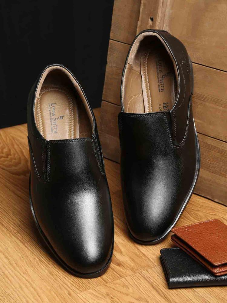 Black Italian Leather Slip Ons Shoes for Men
