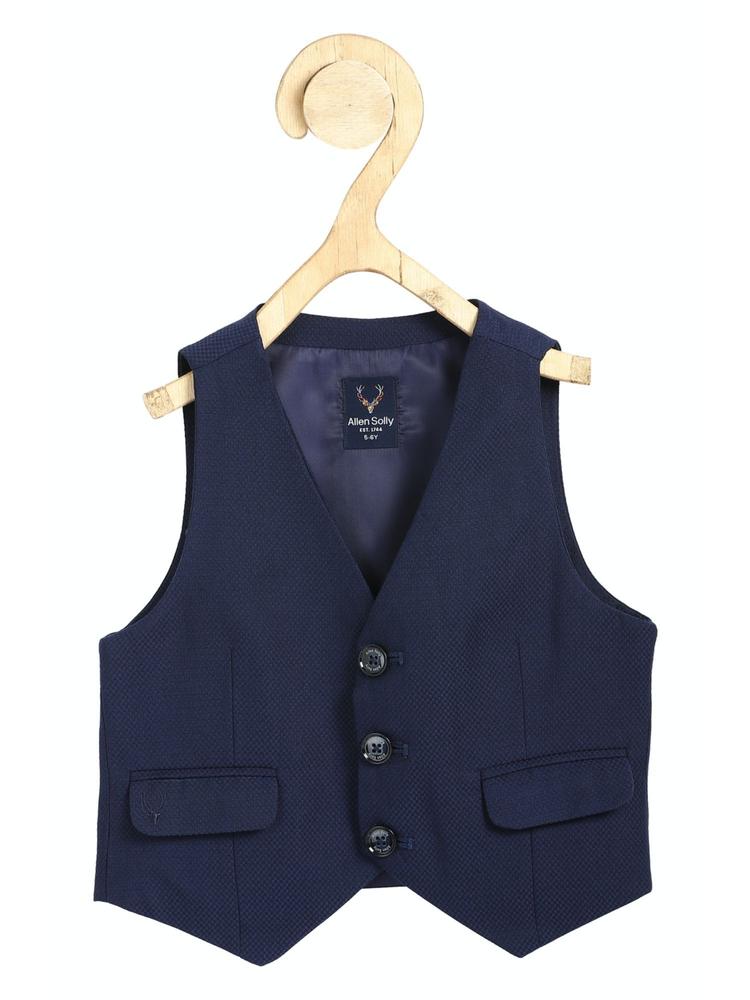 Boys Navy Textured Regular Fit Waistcoat