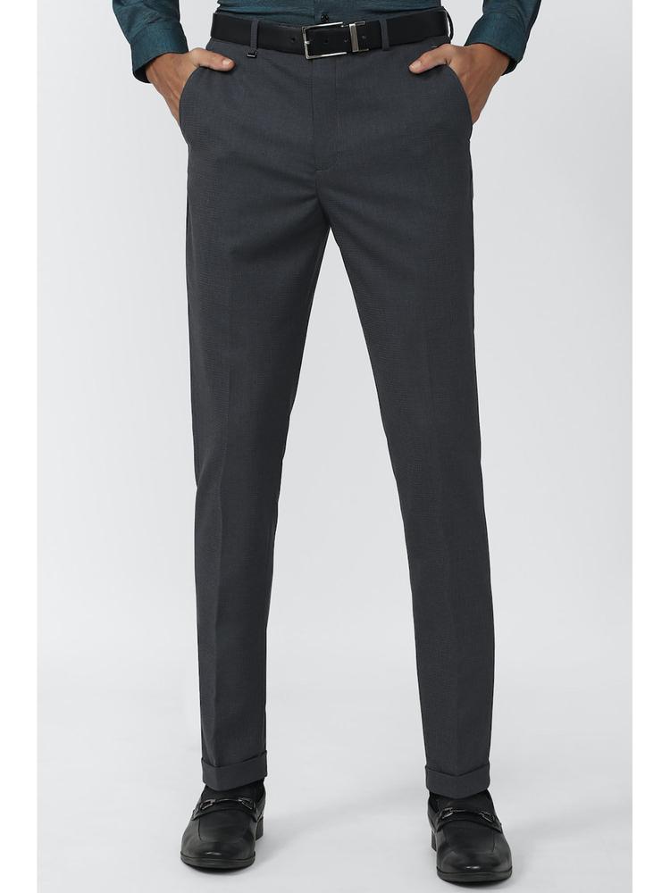 Men Grey Check Carrot Fit Trousers