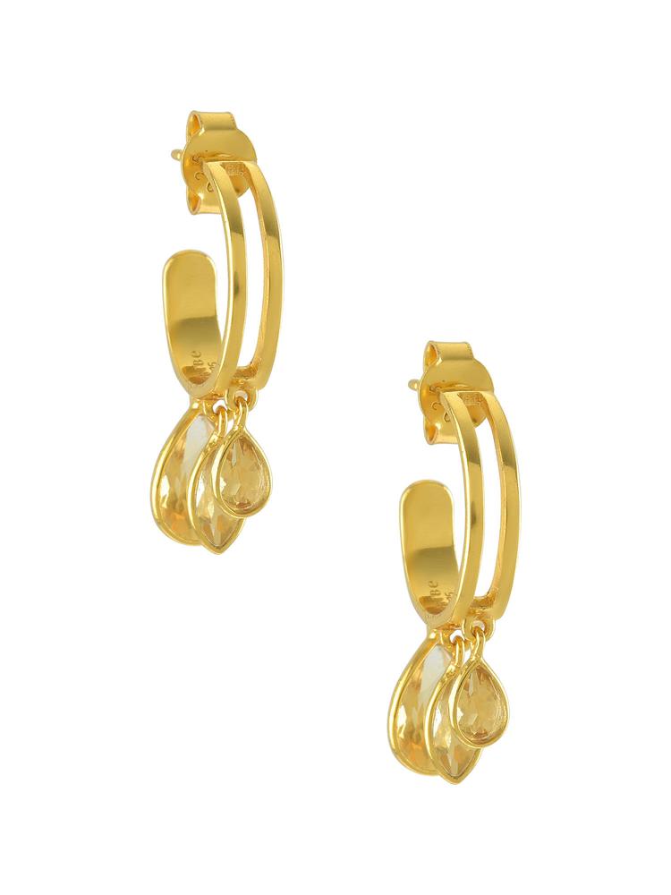 Sterling Silver Gold Plated Pear Marquise Citrine Hoop Earrings