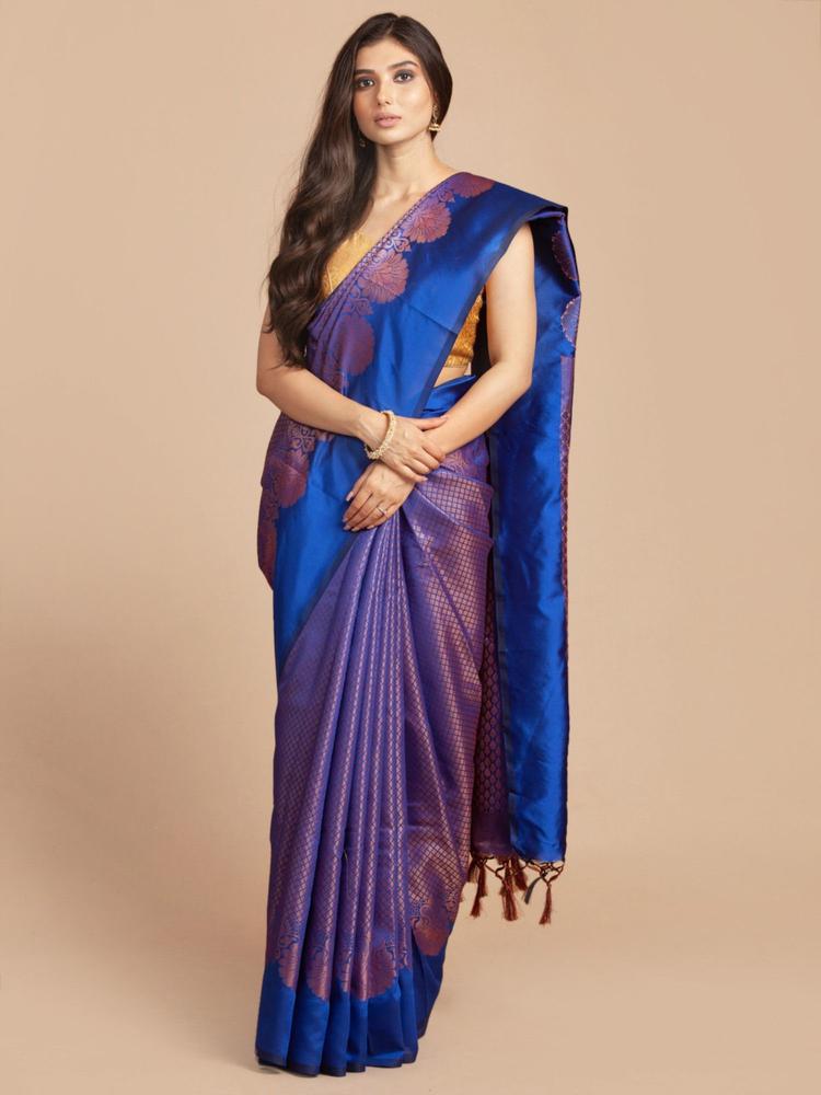 Blue Kubera Pattu Silk Saree with Unstitched Blouse