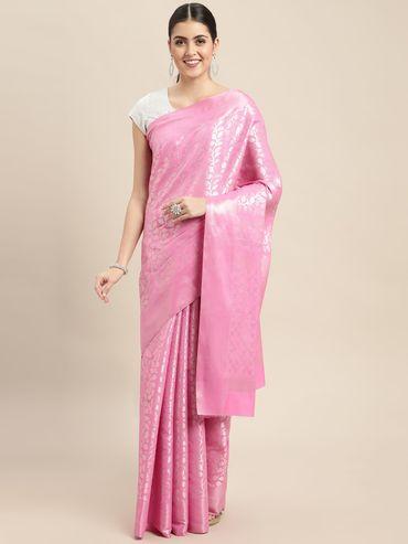 Pink Kubera Pattu Silk Saree with Unstitched Blouse