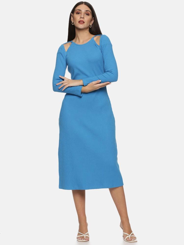 Blue Cut Out Midi Knit Dress