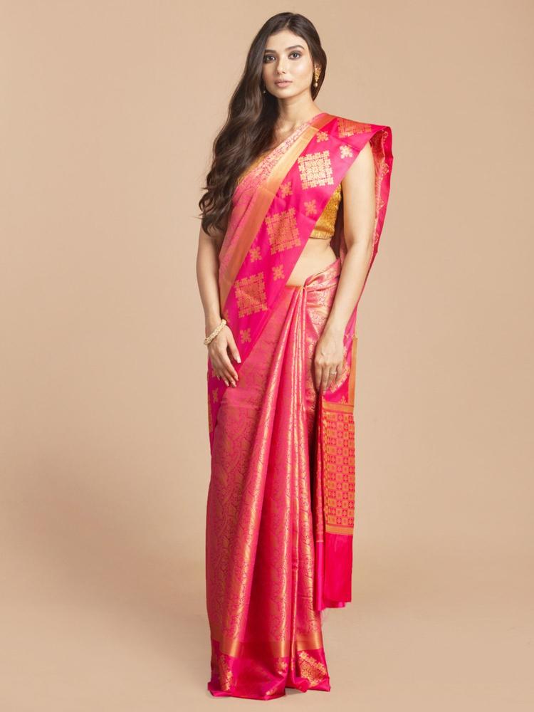 Pink Kanjivaram Silk Saree with Unstitched Blouse