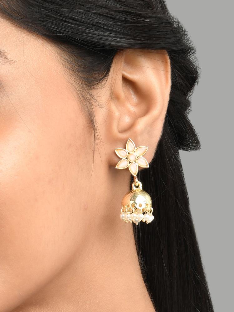 Ethnic Gold Plated Floral Kundan Pearl Jhumka Earring for Women