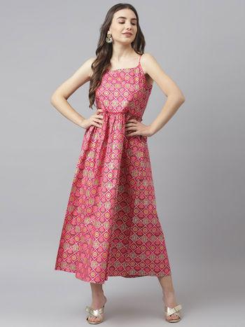 Pink Fit And Flare Sleeveless Maxi Length Dress