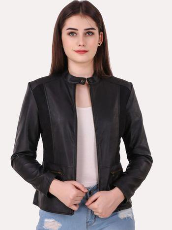 Women Black Spanish Style Faux Leather Jacket