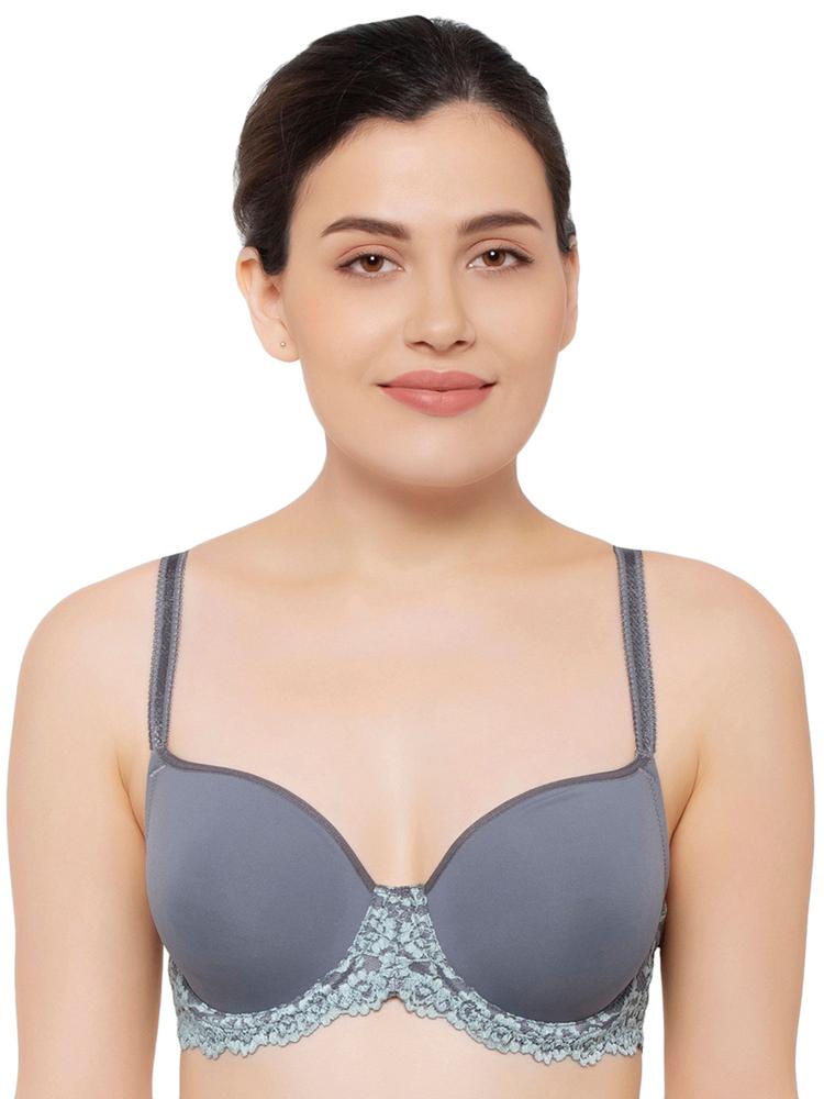 Embrace Lace Padded Wired 3/4Th Cup Lace T-Shirt Spacer Cup Bra - Grey