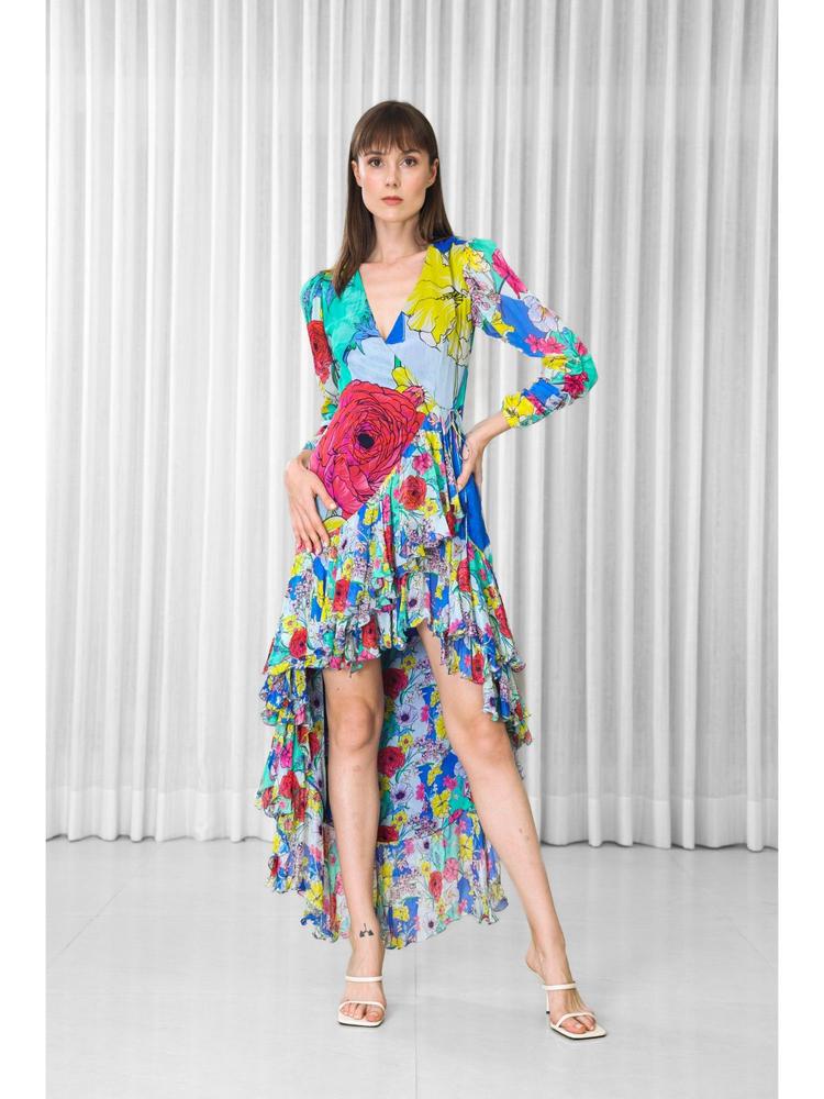 Hibiscus Placement Printed Ruffled Dress