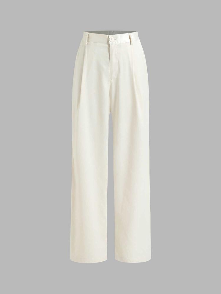 Solid Straight Leg Trousers