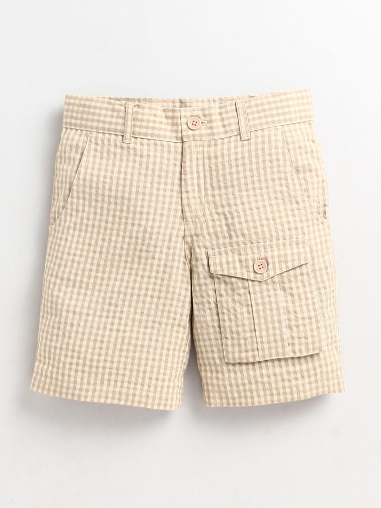 Beige Checkered Chillax Shorts