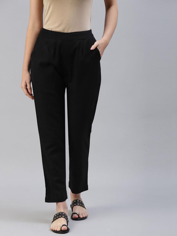 Cotton Flex Solid Straight Trouser Pant Black