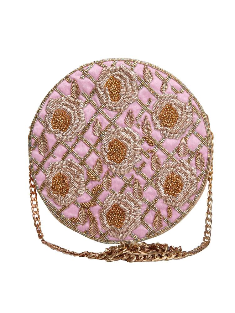 Pink Embroidered Sling Bag