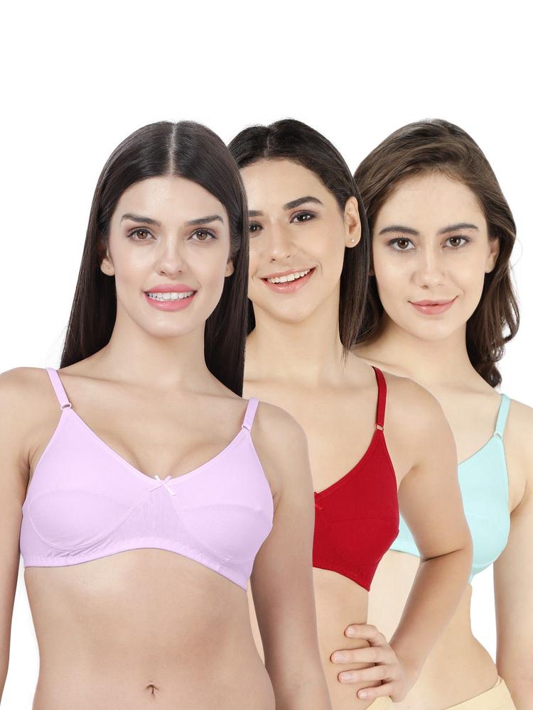 Shyle Womens Non Padded Seamed Everyday Bra- Multi Color (Pack of 3)