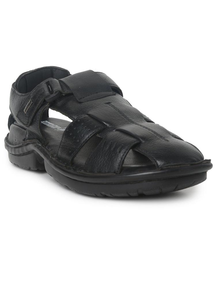 Safari Nx Genuine Leather Black Casual Closed Sandal for Men