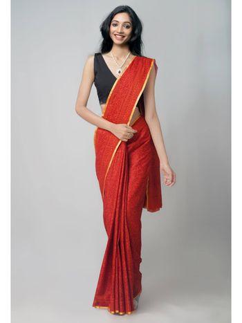 Red Pure Bagh Venkatagiri Superfine Cotton Saree with Unstitched Blouse