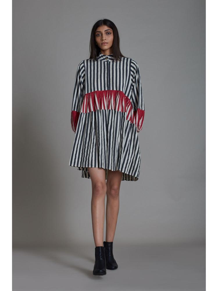 Uno Stripe Dress - Black with Red