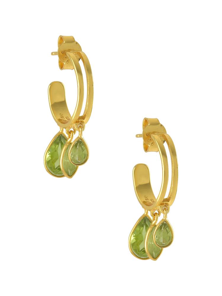 Sterling Silver Gold Plated Pear Marquise Peridot Hoop Earrings