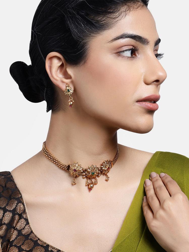 Attractive Gold-Plated Necklace Set with Multi-Color Stone for Women