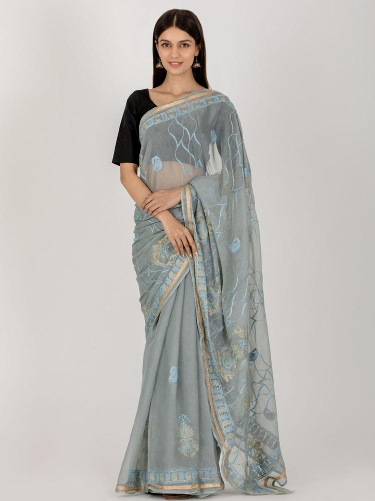 Coin Grey Traditional Motif Saree with Unstitched Blouse