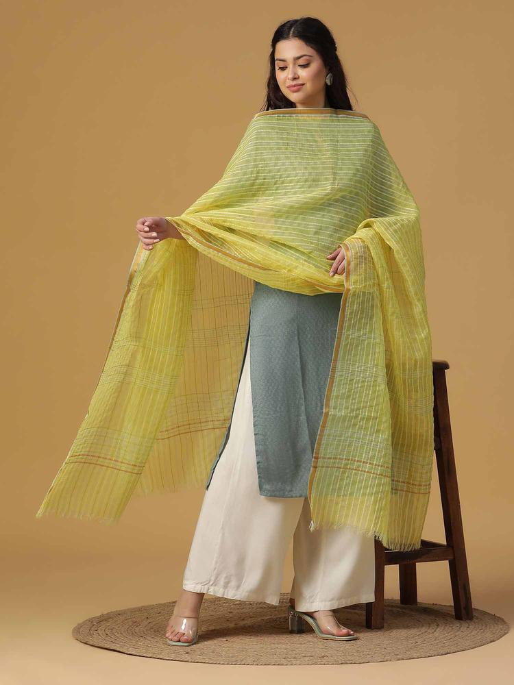 Yellow Dobby Woven Silk Tencel Dupatta