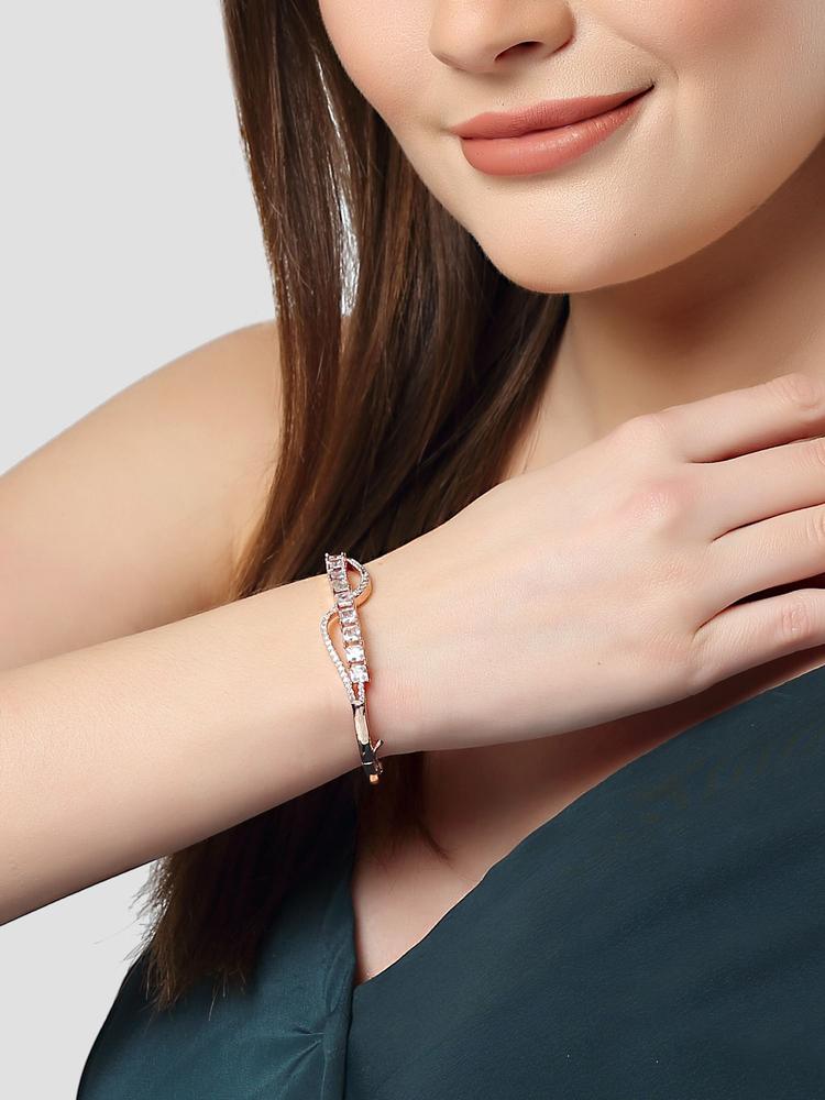 Rose Gold Plated American Diamond Studded Bangles for Women