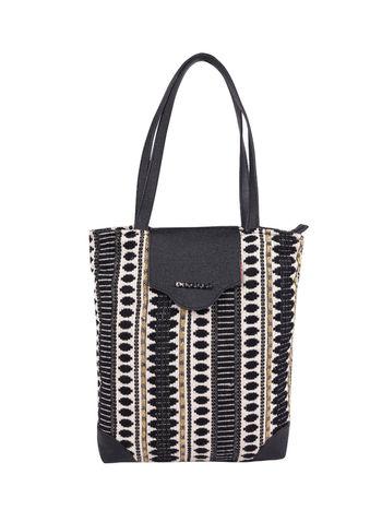Black and White Womens Tote with Black Flap Bag