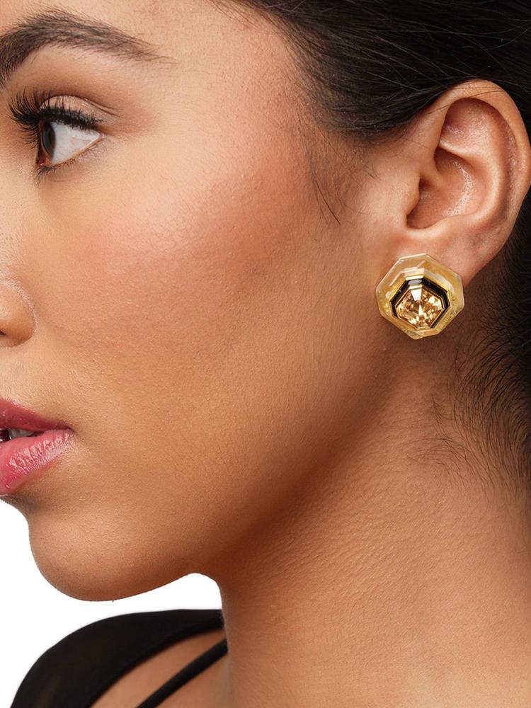 Bling Infinity Cut Crystal Studs In 18Kt Gold Plated