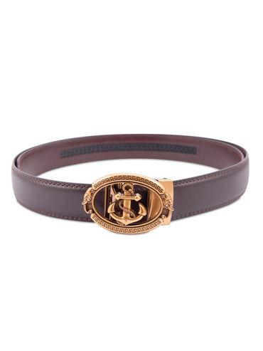 Men's Genuine Leather Brown Belt With Anchor Design Bronze Buckle