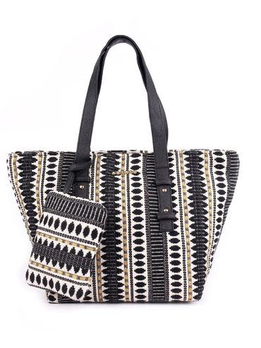 Black & White Textured Tote Bag with Coin Pouch