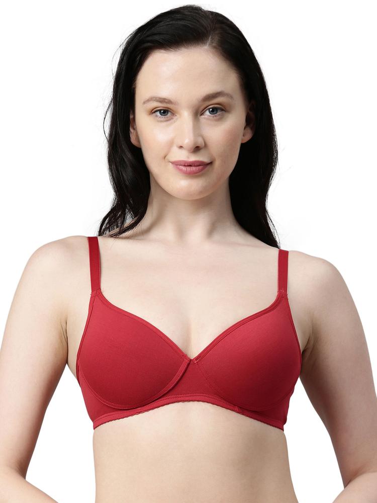 Women A039 Padded Wirefree Perfect Coverage Supima Cotton T-shirt Bra Red