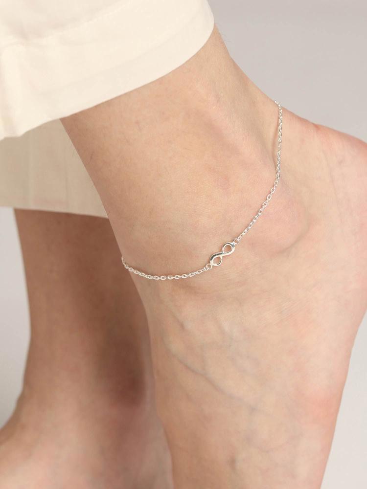 925 Sterling Silver Infinity Adjustable Chain Anklet Payal singlefor Women and Girls