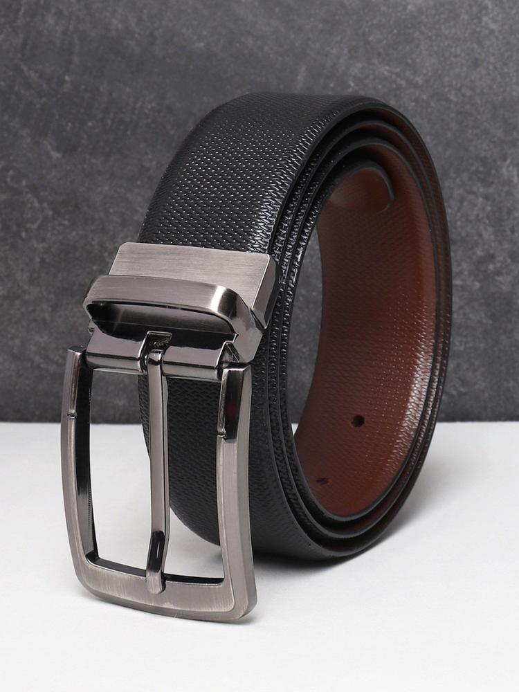 Men Black And Brown Textured Reversible Leather Belt