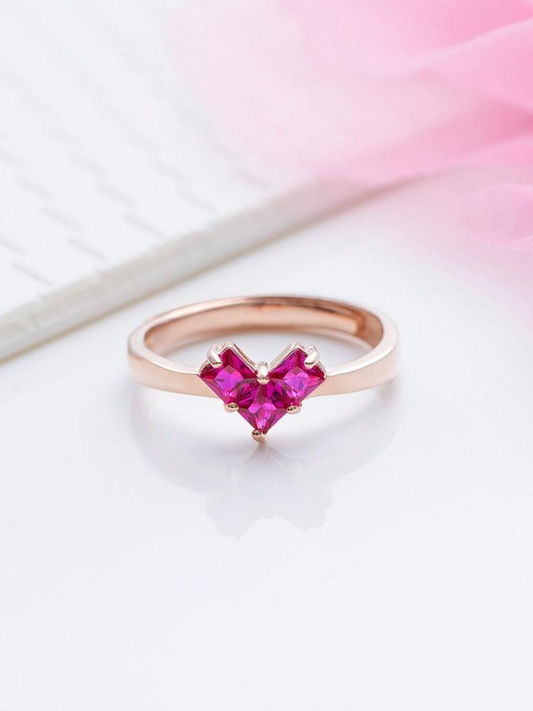 Ruby Heart Rose-Gold Plated 925 Sterling Silver Ring for Women