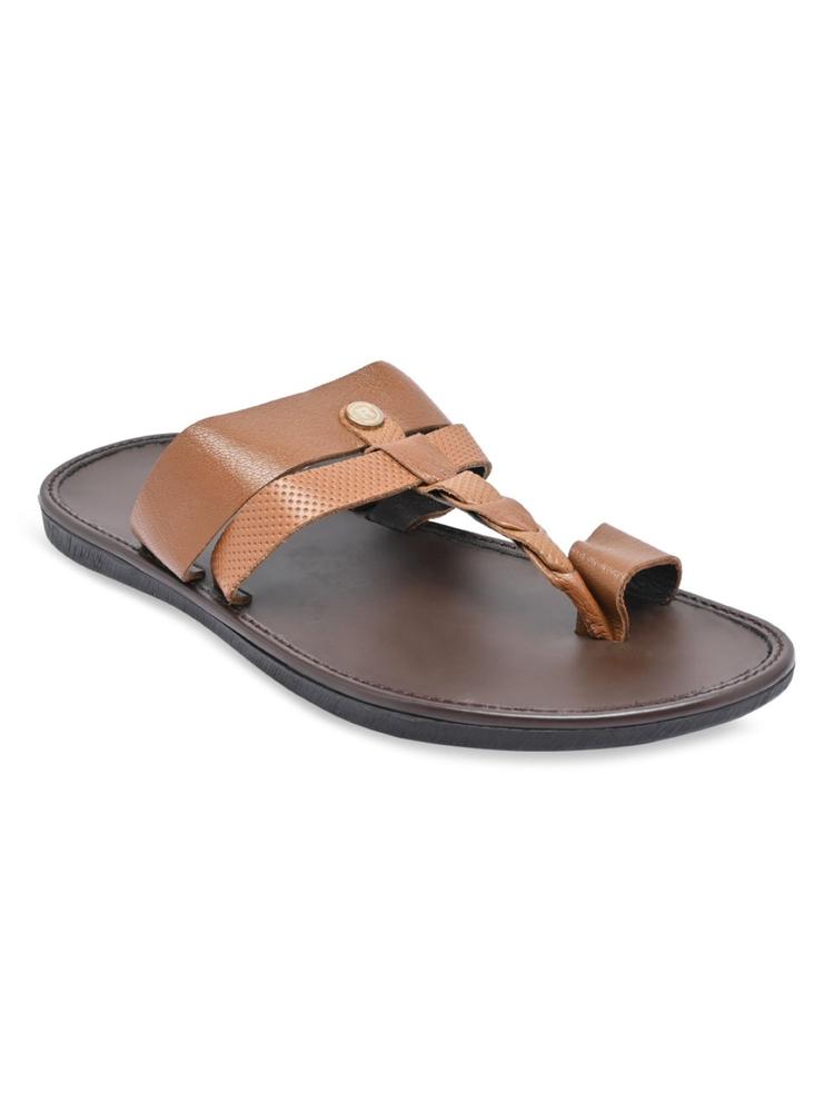 Men Tan Solid Leather Sandals