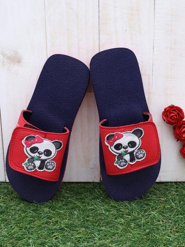 Panda Applique Slippers for Girls Red & Blue