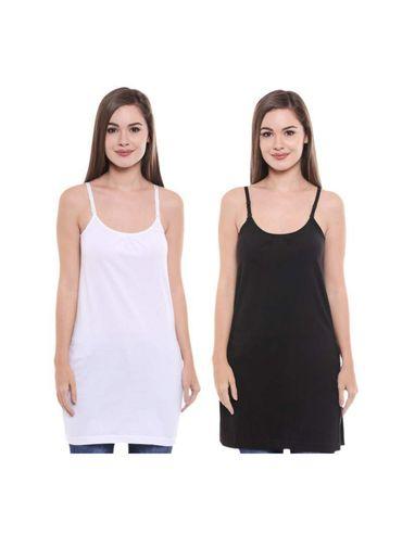Pack of 2 Long Length Camisole Tank Top in Black & White Colour